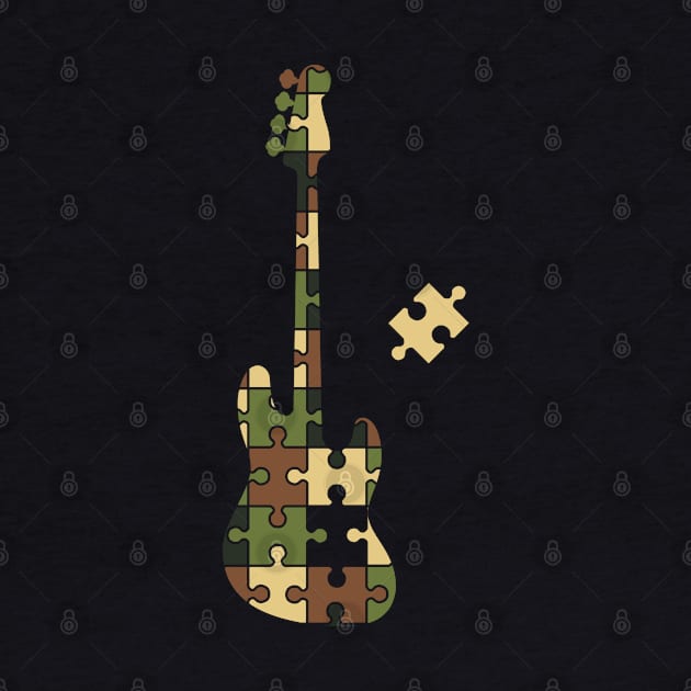 Camouflage Puzzle Bass Guitar Silhouette by nightsworthy